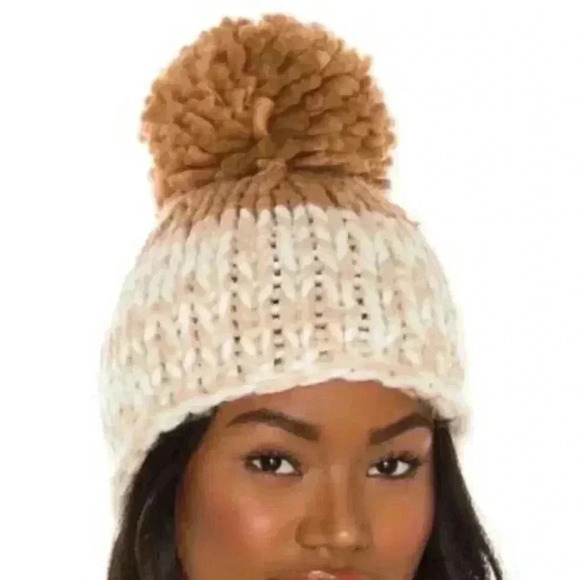 Free People Cozy Up Color Block Pom Pom Beanie Hat NWT - Picture 3 of 6